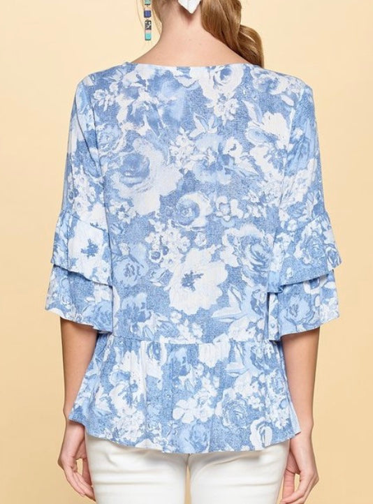 Blue Ruffles Blouse (S-3X)