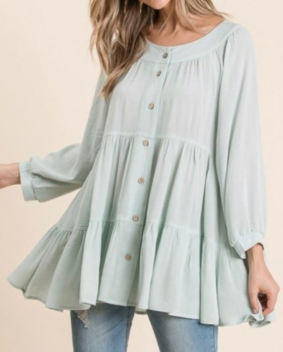Minty Ruffles Tunic Blouse (S-3X)