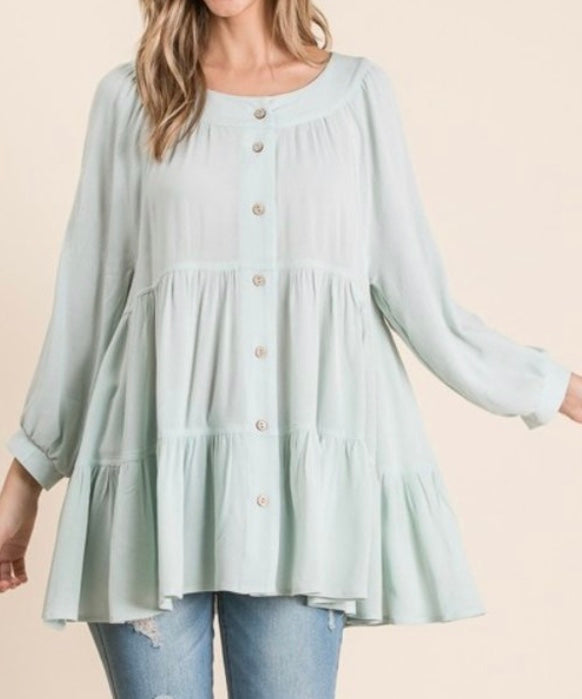 Minty Ruffles Tunic Blouse (S-3X)