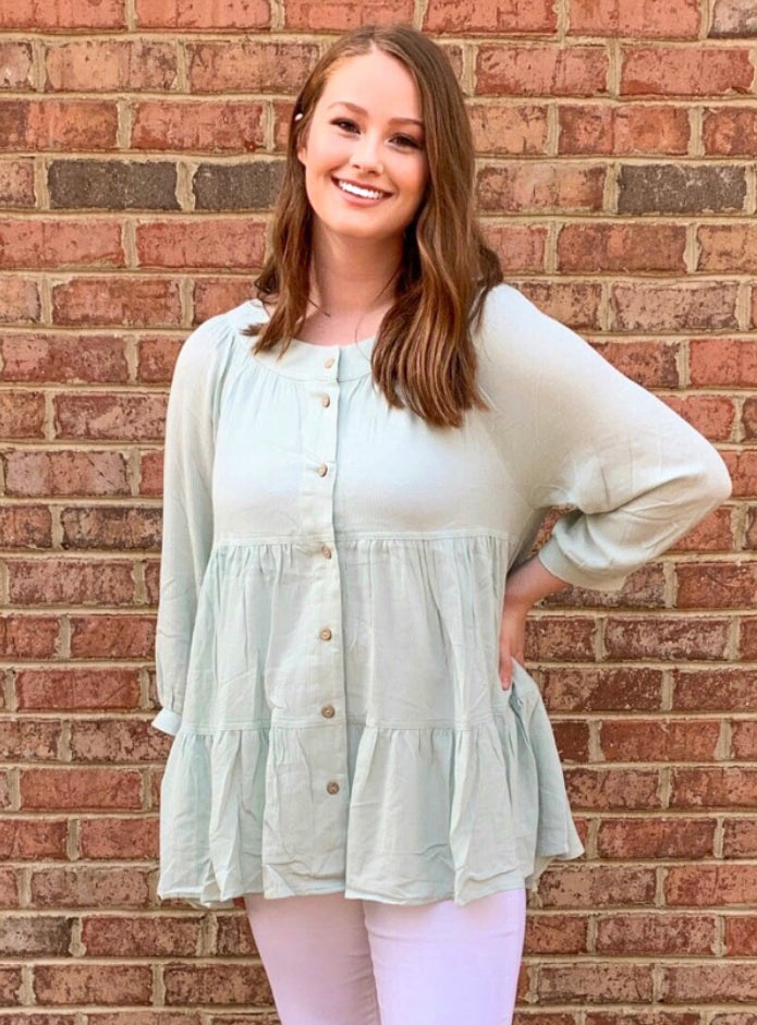 Minty Ruffles Tunic Blouse (S-3X)