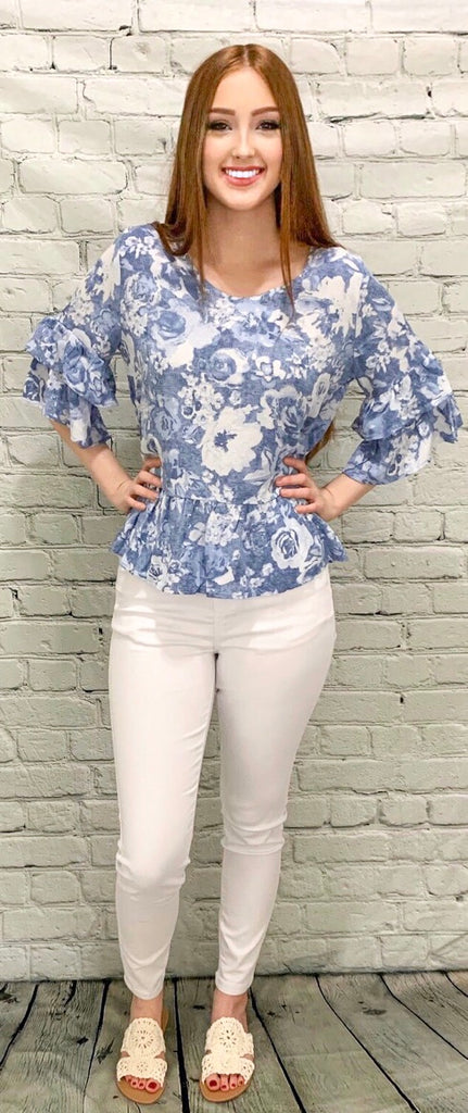 Blue Ruffles Blouse (S-3X)