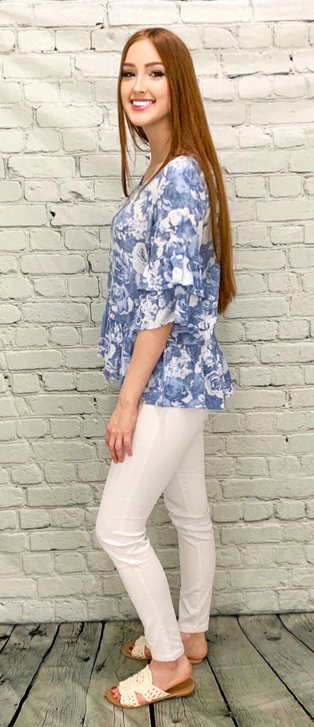 Blue Ruffles Blouse (S-3X)