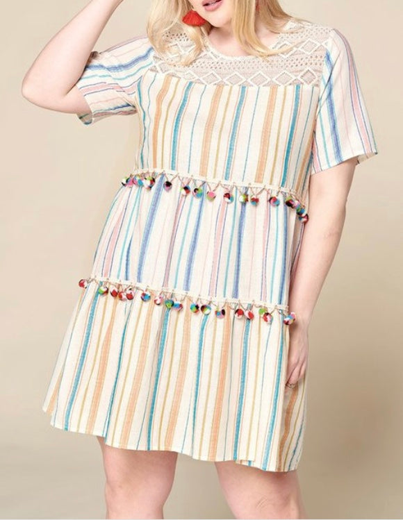 Pretty in Pom Poms Dress (S-3X)