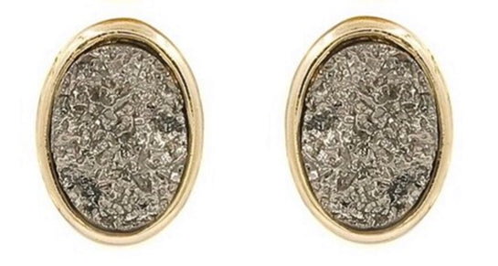 Gray Oval Druzy Stud Earrings