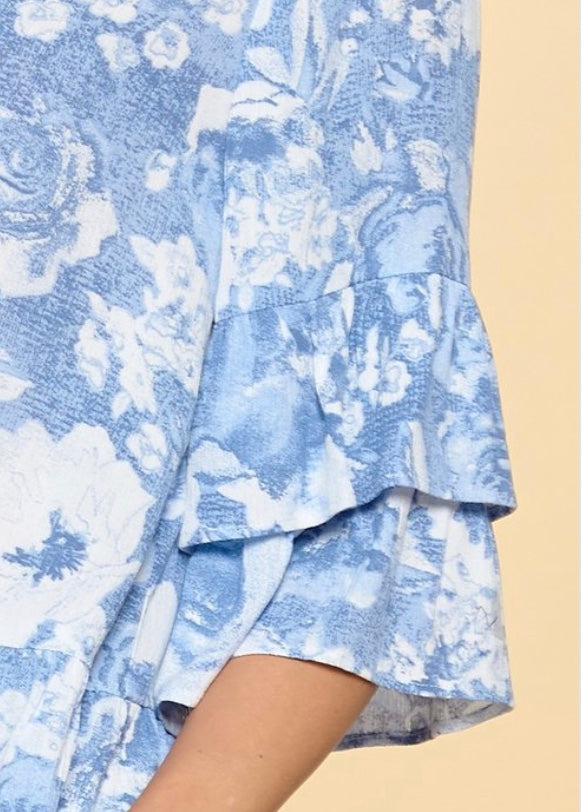 Blue Ruffles Blouse (S-3X)