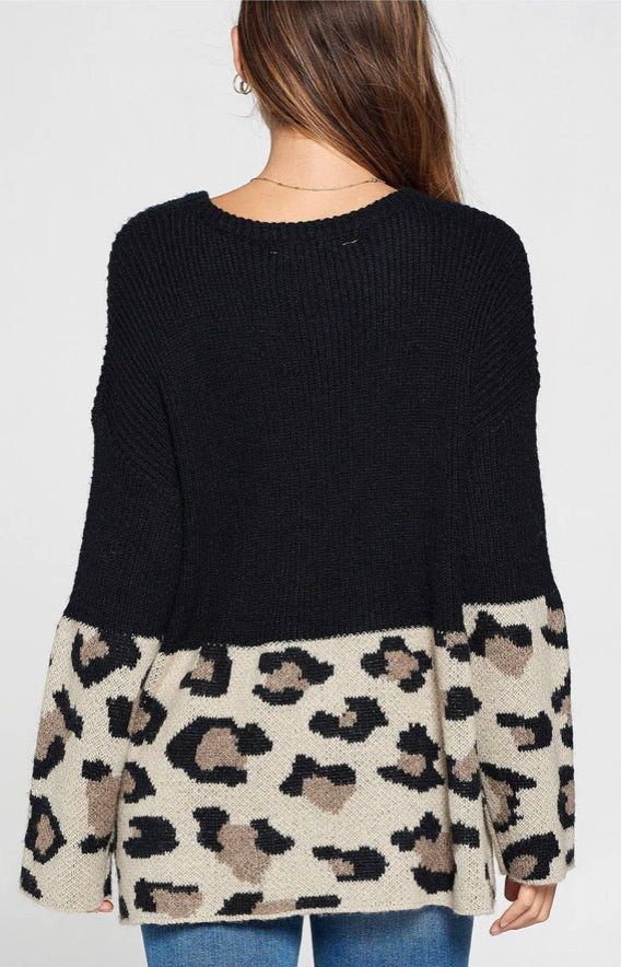 Leopard Accent Long Sleeved Sweater (S-L)