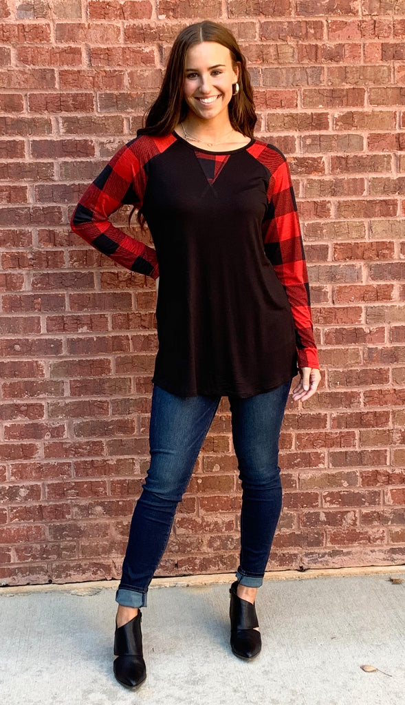 Red & Black Plaid Top (S-3X)