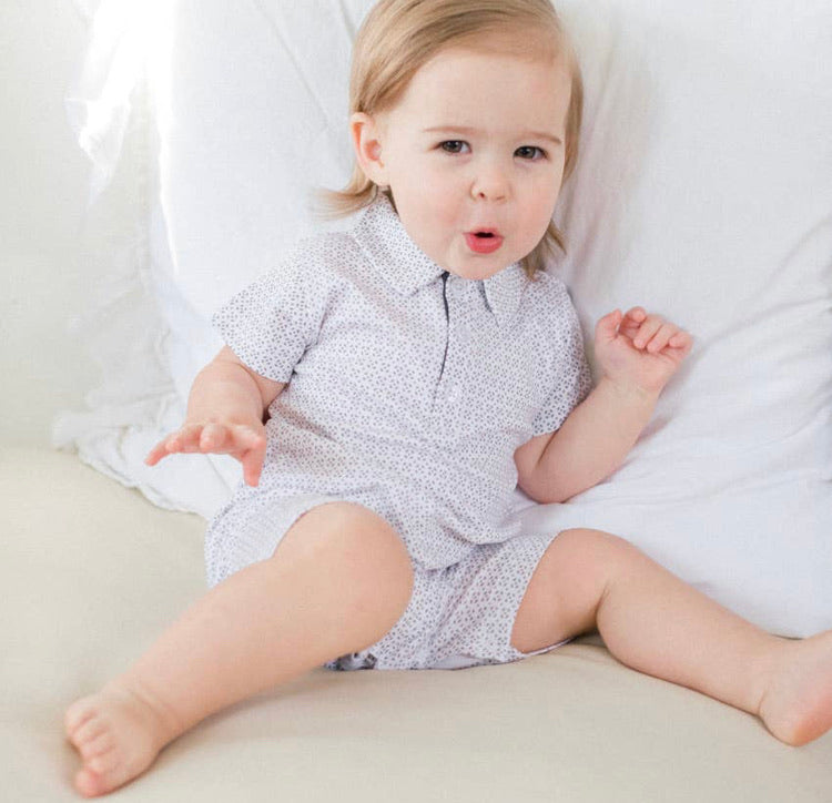 Collared Romper—Tiny Geo (Feather Baby)