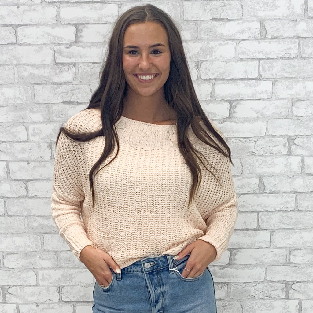 Blush Off the Shoulder Spring Time Sweater (S-L)