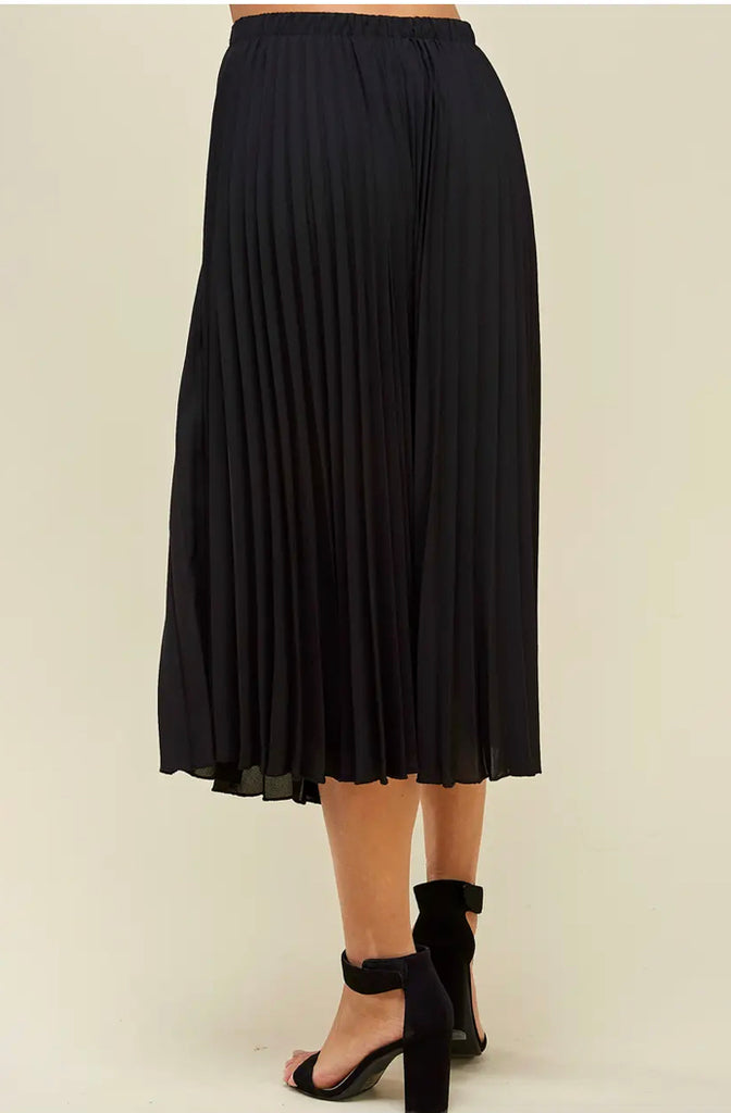 Black Pleated Midi Skirt (S-L)