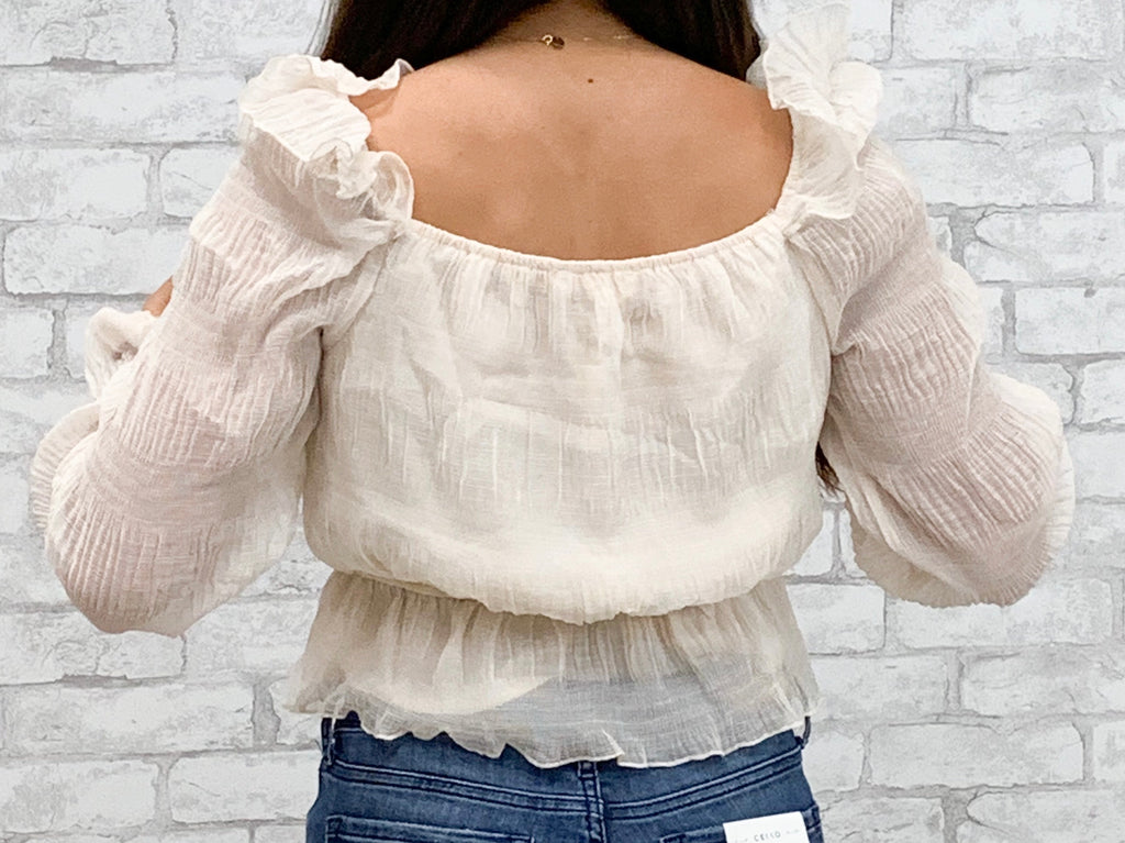 SQUARE NECK 3/4 SLEEVE PEPLUM TOP