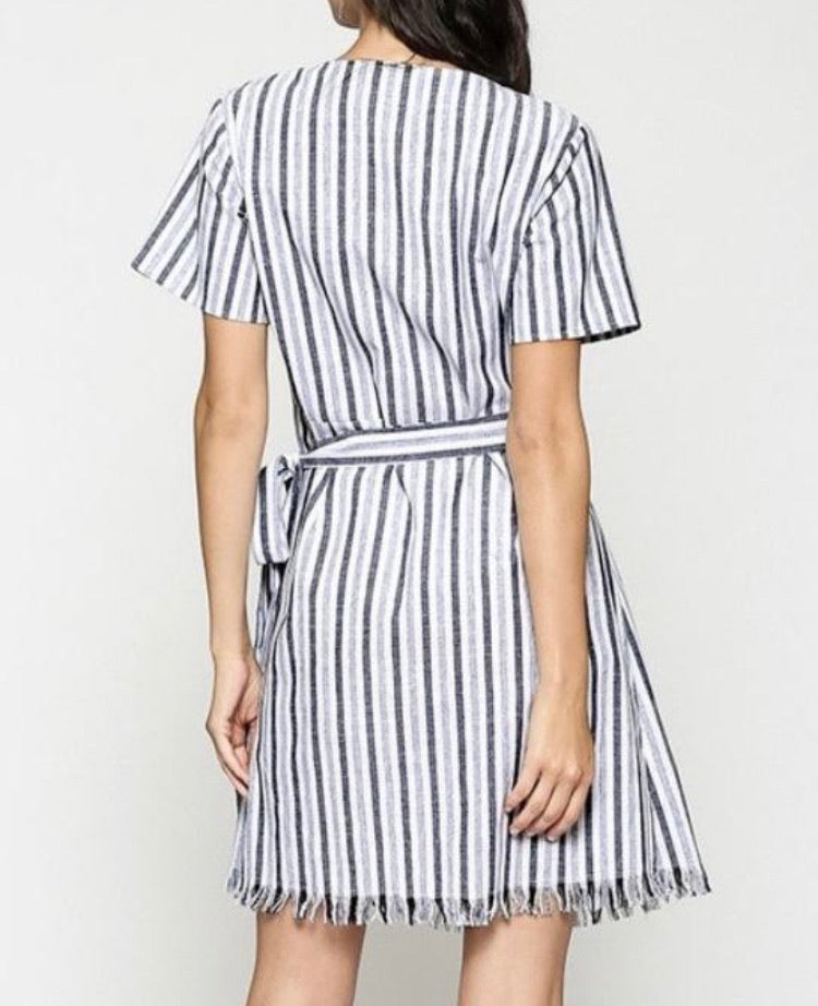 Wrapped in Navy Striped Dress