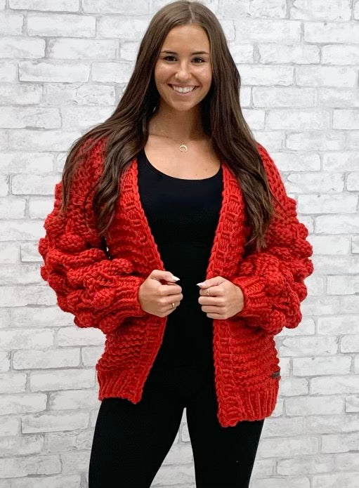 Red Pom Pom Cardigan (S-L)
