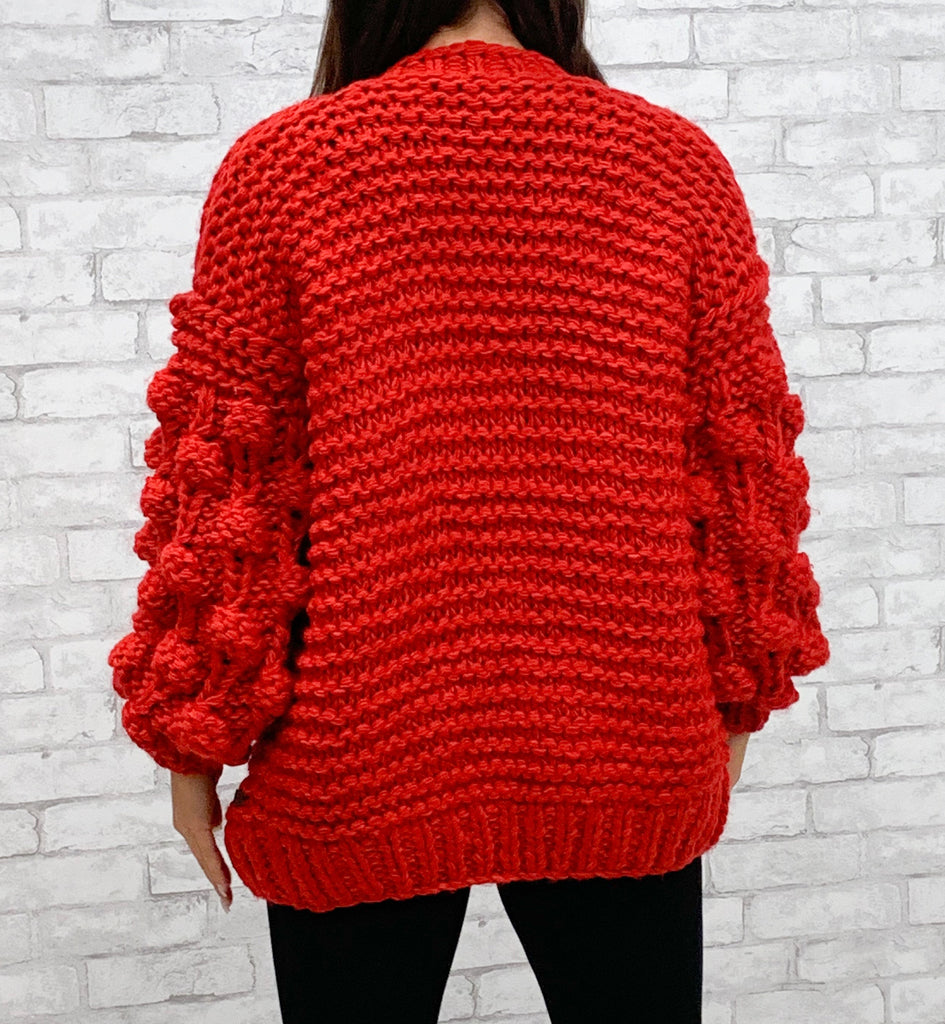 Red Pom Pom Cardigan (S-L)