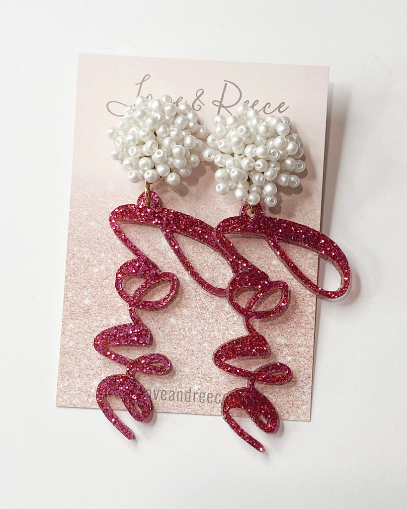 Valentine’s Day Beaded Love Script Earrings