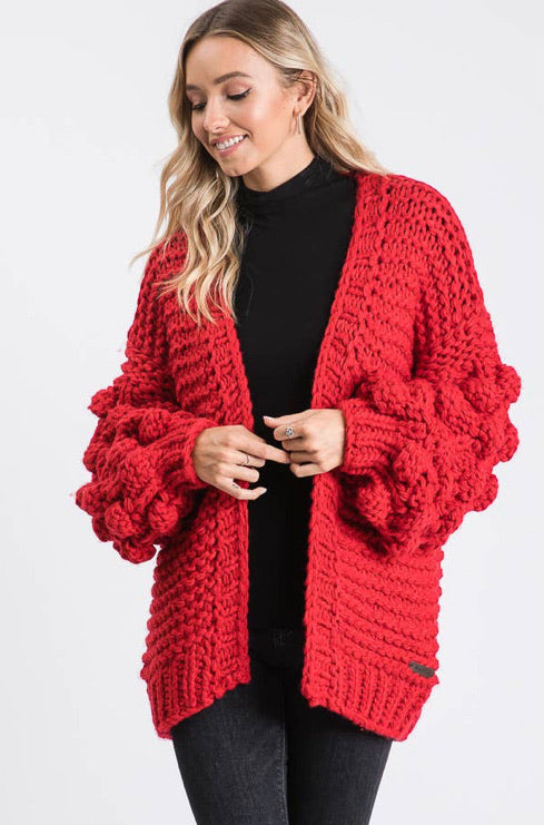 Red Pom Pom Cardigan (S-L)