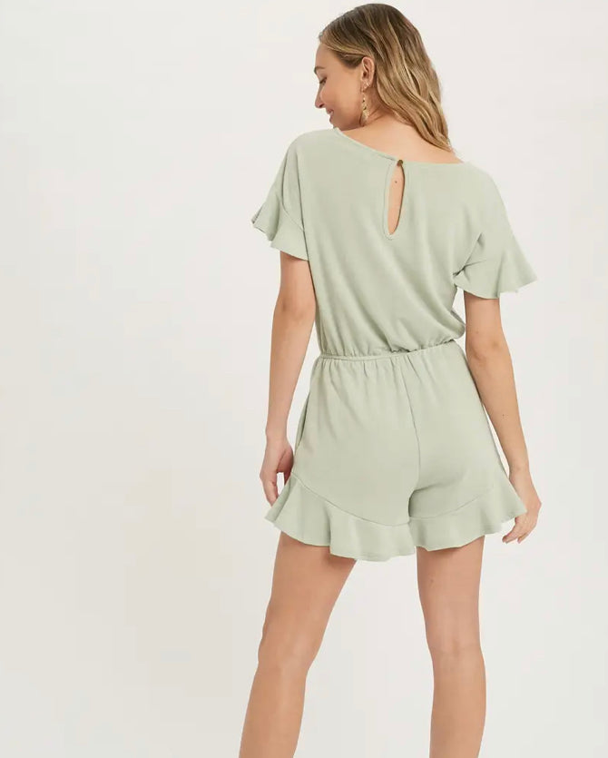 Sage Ruffle Romper (S-L)
