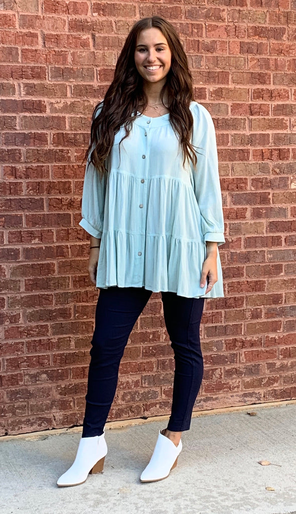 Minty Ruffles Tunic Blouse (S-3X)