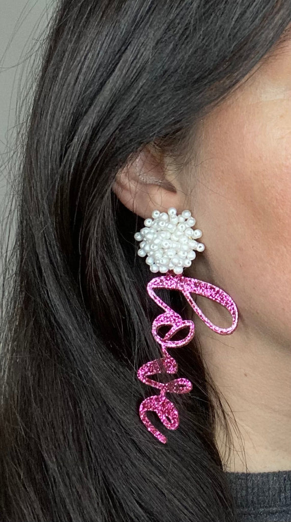 Valentine’s Day Beaded Love Script Earrings