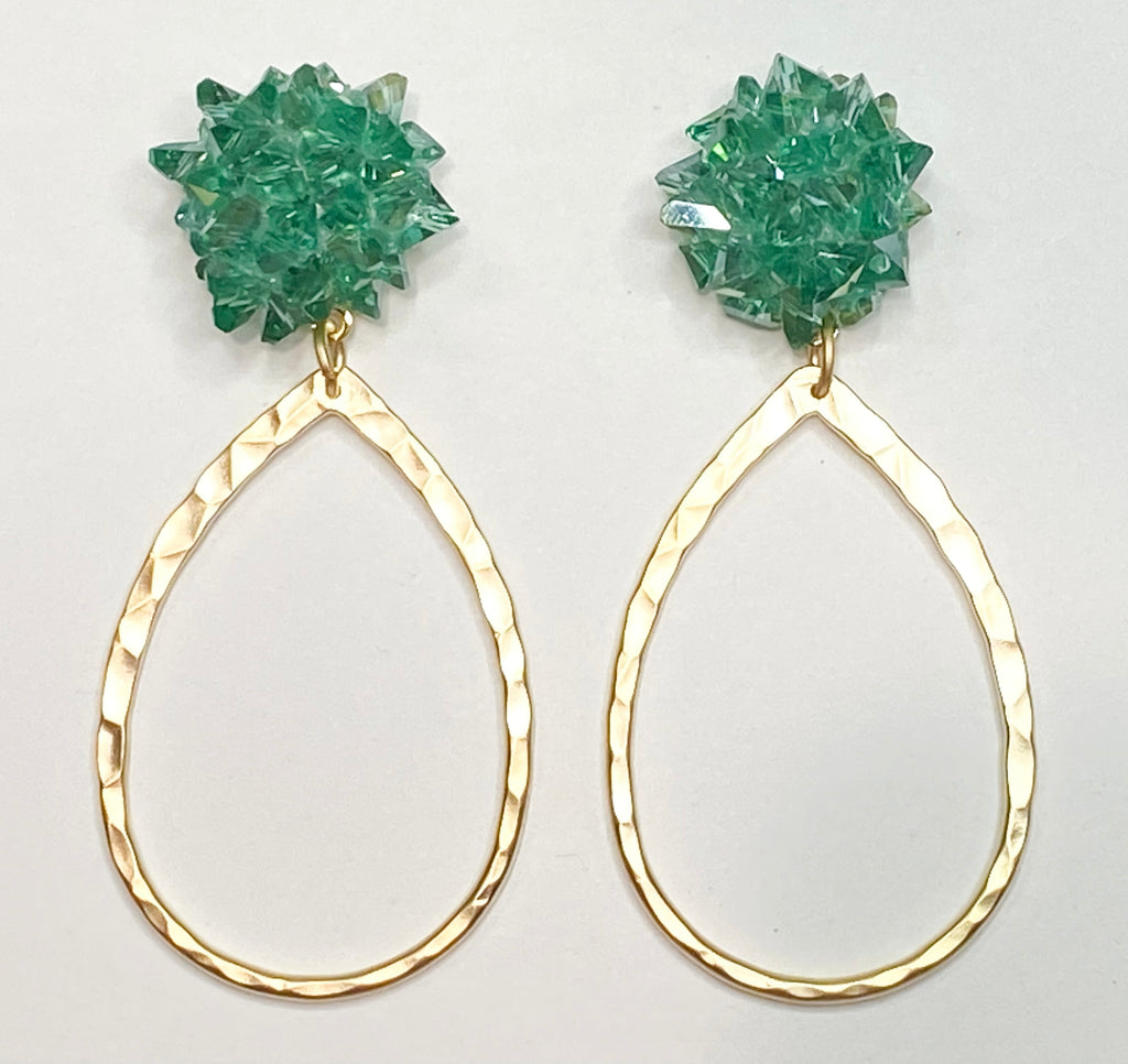 Green Crystal Burst Earrings