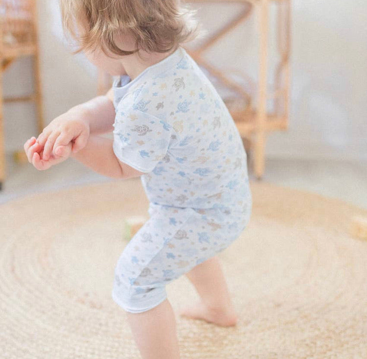 Henley Romper—Sea Turtles on Baby Blue (Feather Baby)