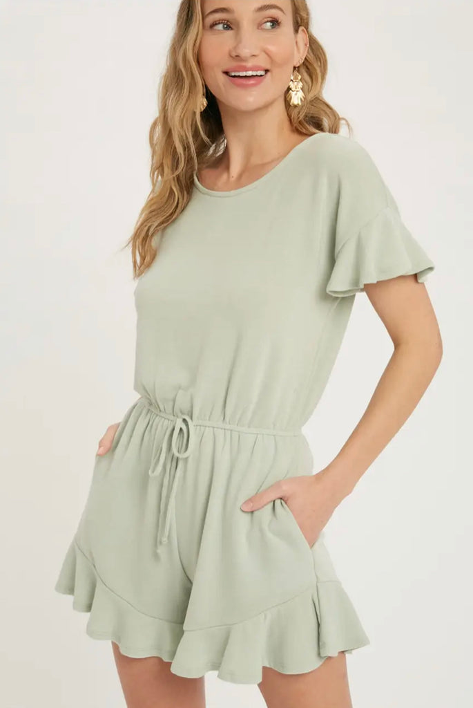 Sage Ruffle Romper (S-L)