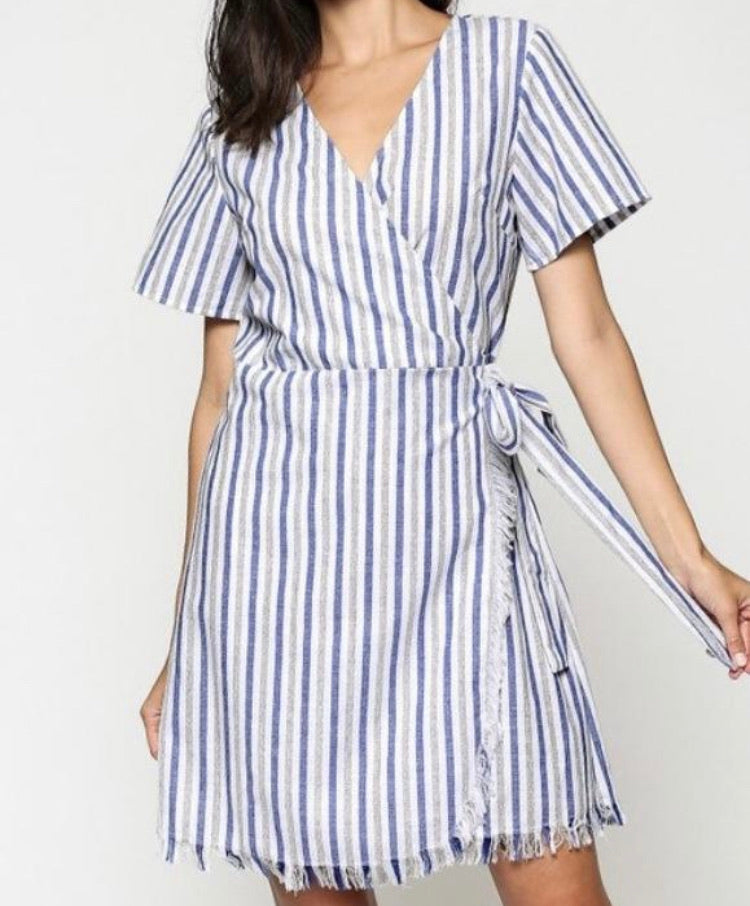 Wrapped in Navy Striped Dress