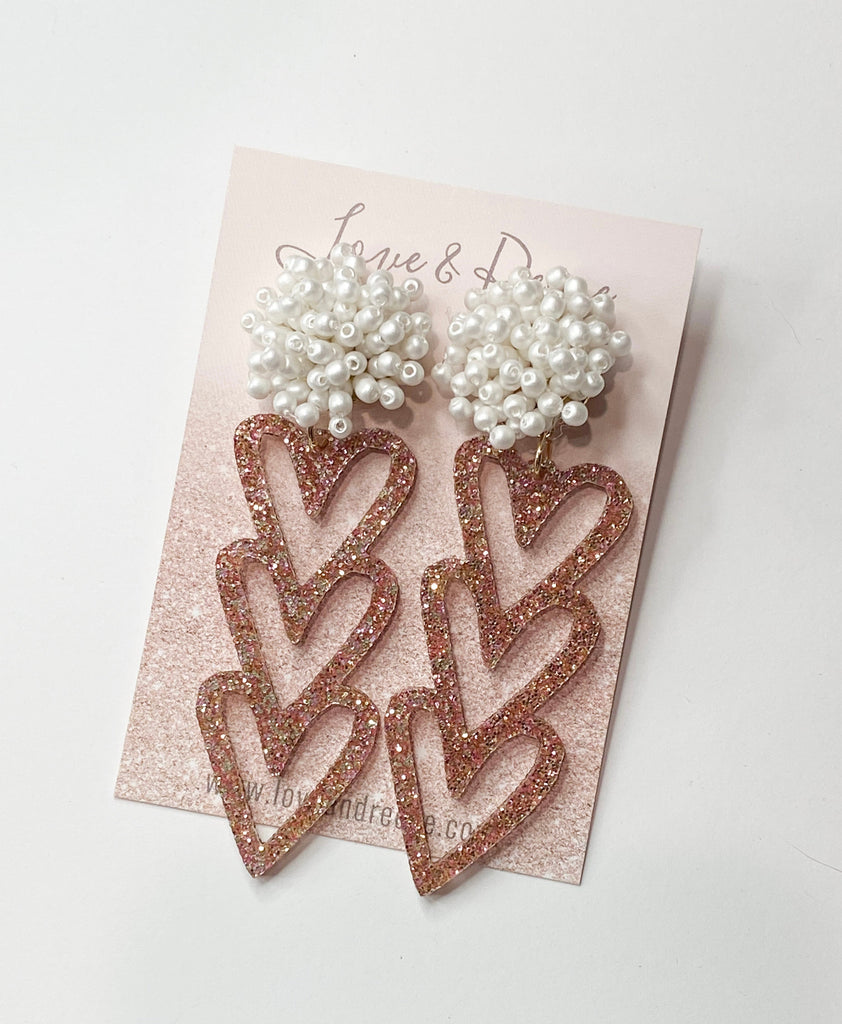 Valentine’s Day Beaded Chain of Heart Earrings