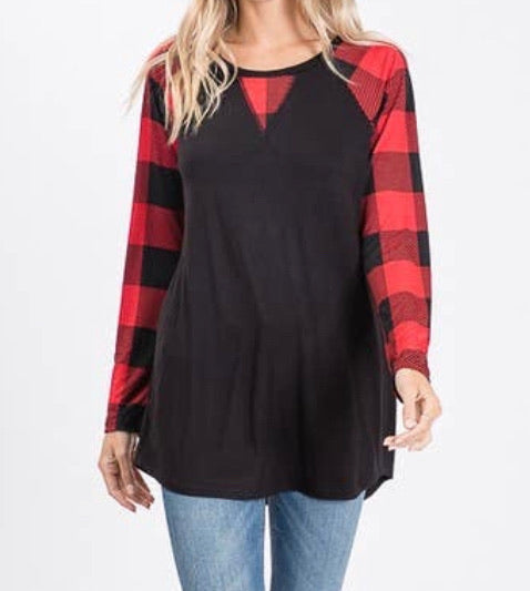 Red & Black Plaid Top (S-3X)