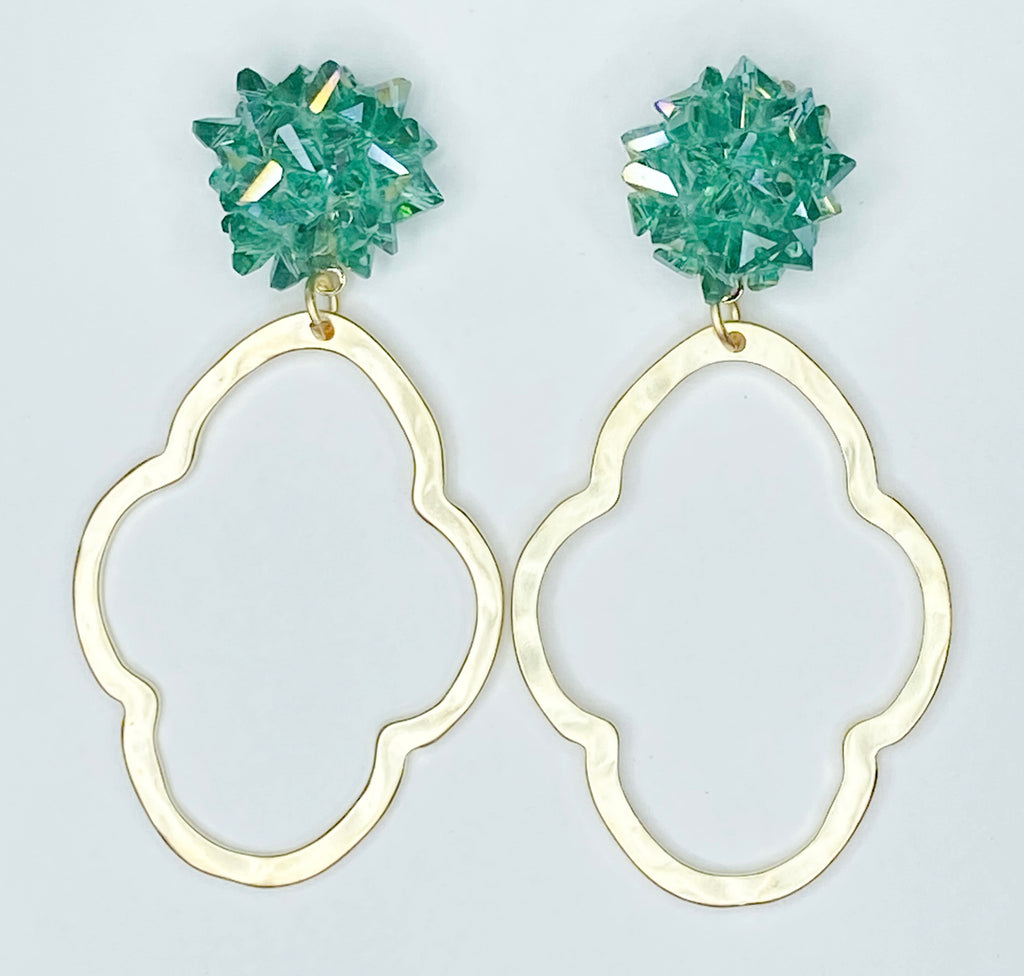 Green Crystal Burst Earrings