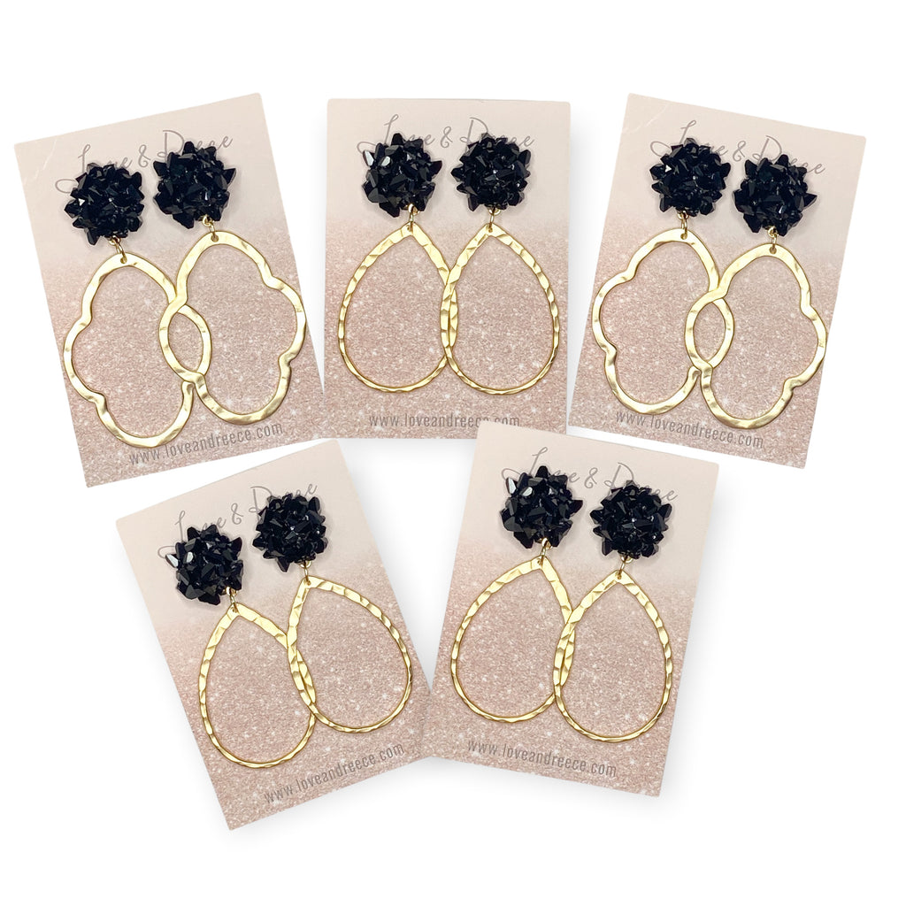 Black Crystal Burst Earrings