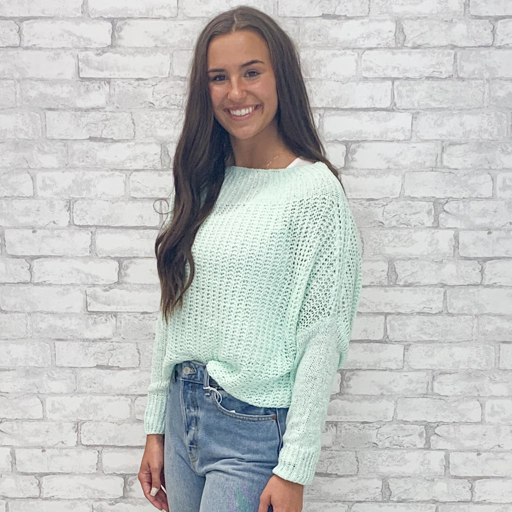 Mint Off the Shoulder Spring Time Sweater (S-L)