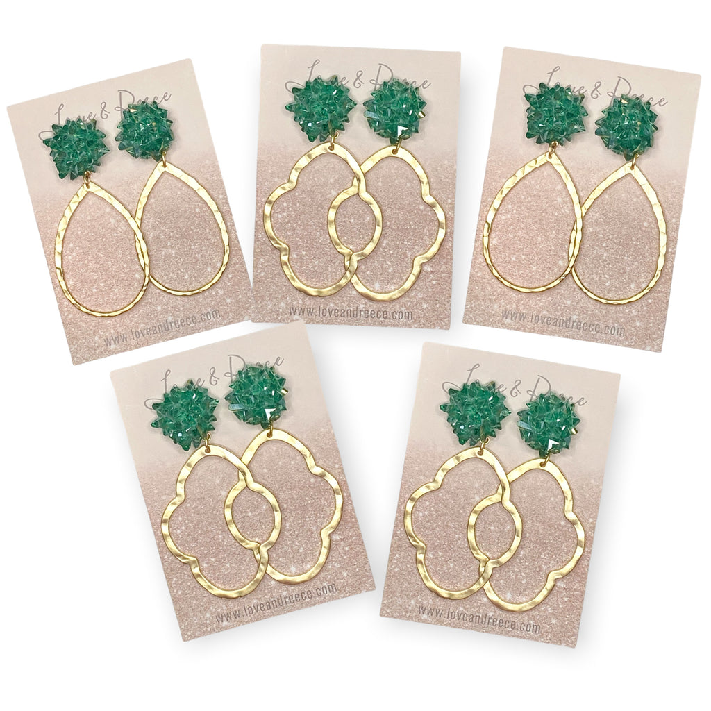 Green Crystal Burst Earrings