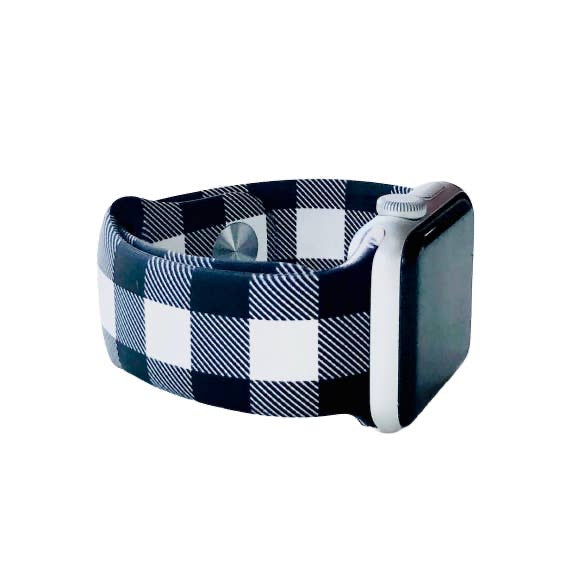 Wide Print White Buffalo Plaid Watch Band 38-40mm (can be personalized with engraving)