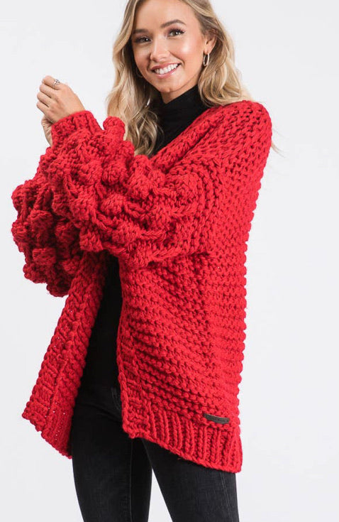 Red Pom Pom Cardigan (S-L)