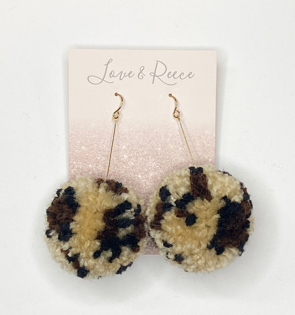 Leopard Pom Pom Earrings