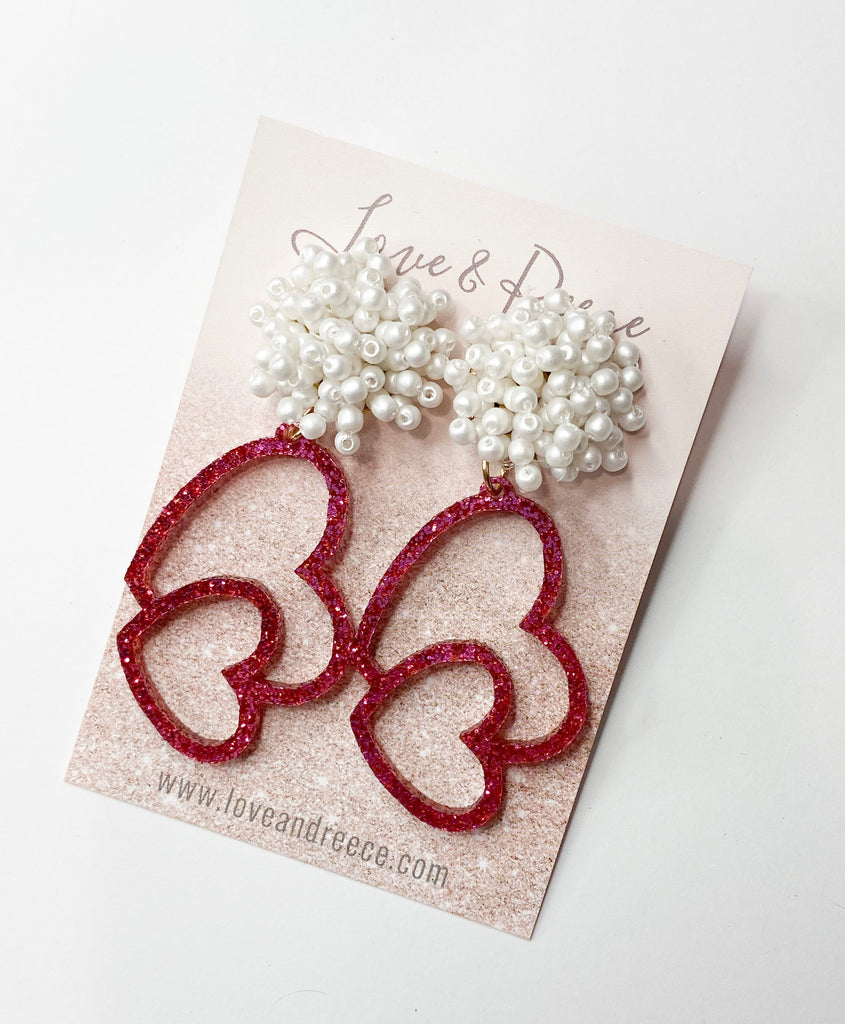 Valentine’s Day Beaded Double Heart Earrings