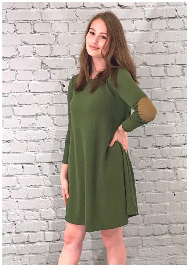 Classy Diva Elbow Patch Dress Olive (S-L)