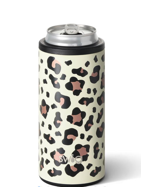 Swig Sip Skinny Can Cooler - Double Wall Stainless Steel Vacuum Insulated  Can Holder for 12oz Slim Tall Beverage Bridesmaid Gift (Laser Leopard)