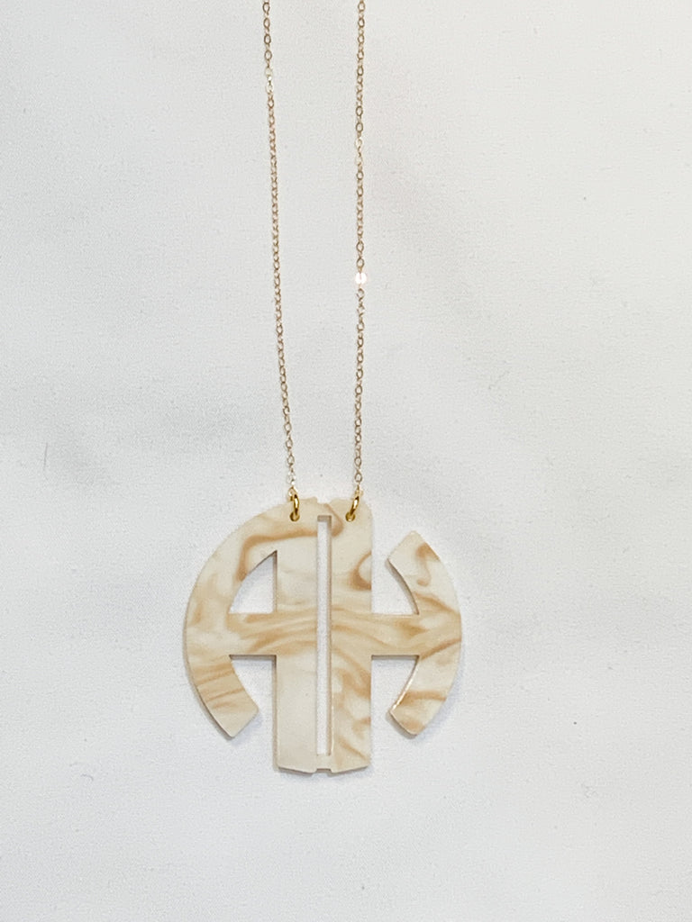 Floating Two Letter Circle Block Monogram Necklace