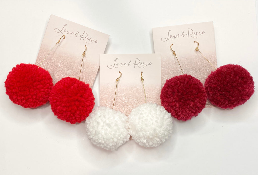 Red | Happy Days Pom Pom Earrings – Calligraphy Creations In KY