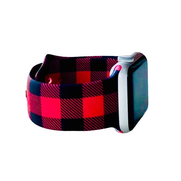 Wide Print Red Buffalo Plaid Watch Band 38-40mm (can be personalized with engraving)