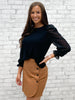 Solid Sheer Puff Sleeve Top with Ruffle Cuff(S-L)