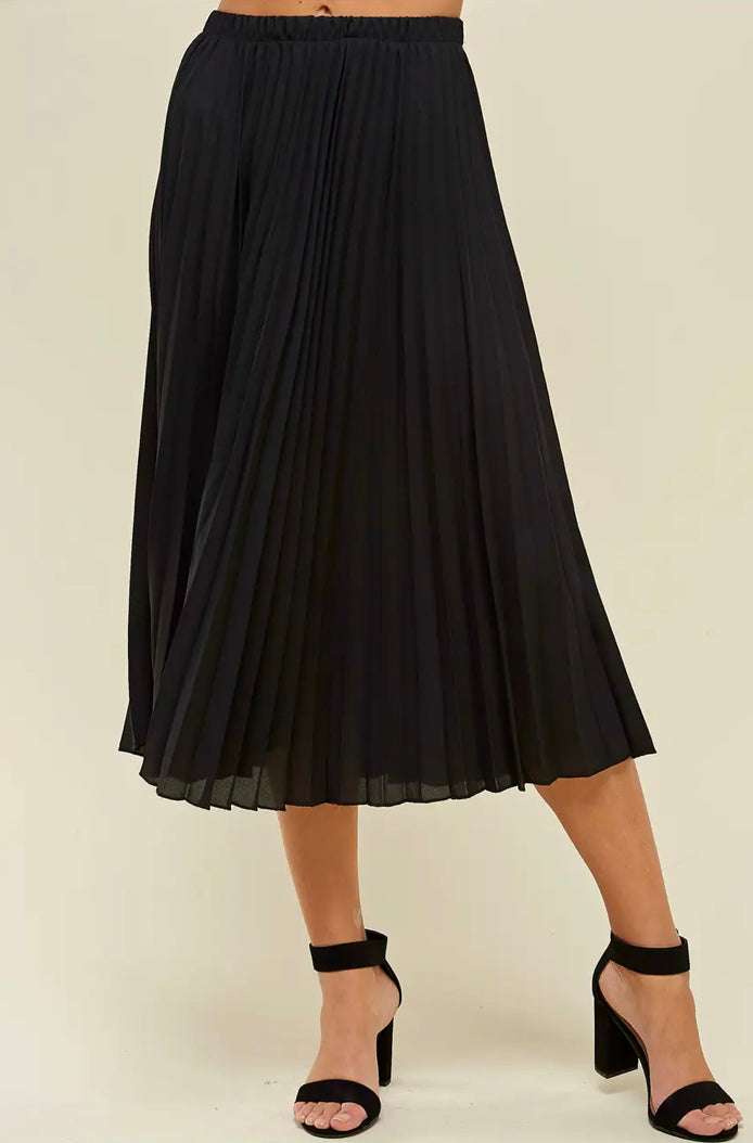 Black Pleated Midi Skirt (S-L) – Love and Reece