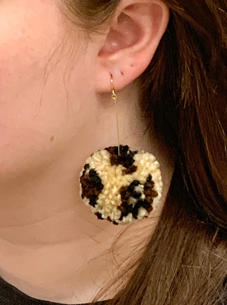 Leopard Pom Pom Earrings