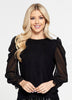 Solid Sheer Puff Sleeve Top with Ruffle Cuff(S-L)