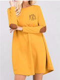 Classy Diva Elbow Patch Dress Mustard (S-L)